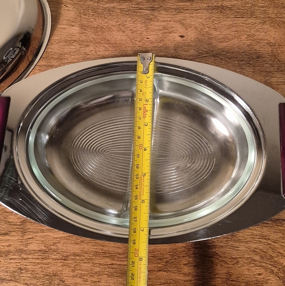 GOURMATES GLO-HILL Vintage Chrome Lidded Serving Dish with Glass Divided Insert - Picture 12 of 14